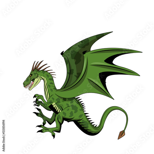 green dragon cartoon icon over white background. colorful design. vector illustration