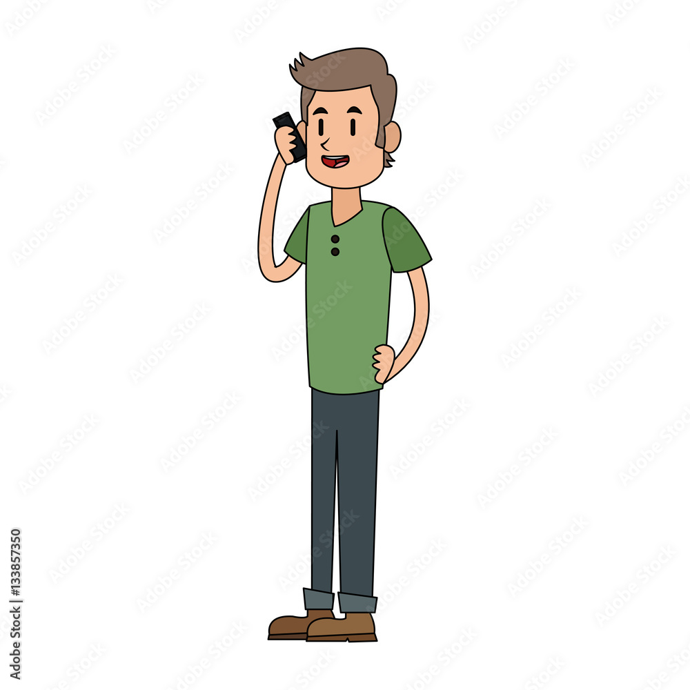 young man cartoon using a smartphone over white background. colorful design. vector illustration young man cartoon using a smartphone over white background. colorful design. vector illustration