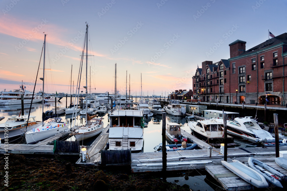 Sunrise at the marina, Long Wharf, Boston