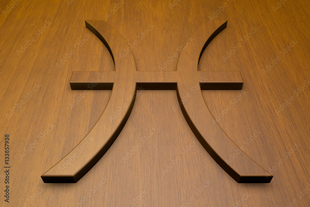 Astrological sign Pisces on wood background, 3d illustration