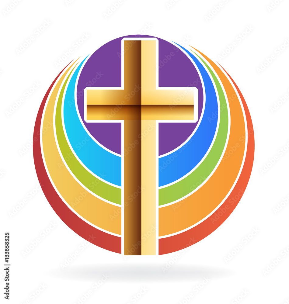 Gold cross and rainbow logo Gold cross and rainbow logo