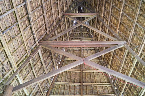 Inside architecture of typical house of J'rai people in central high land of Vietnam photo