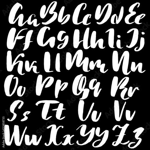 Hand drawn font made by dry brush strokes. Grunge style alphabet