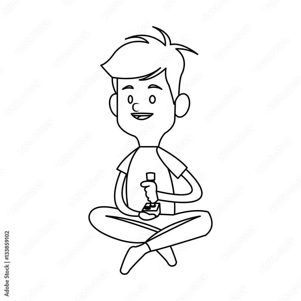 boy cartoon playing videogames over white background. vector illustration
