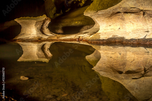 cave formations reflected in underground lake, waipu caves, new photo