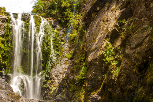 beautiful water fall in forest  new zealand  waipu  piroa falls
