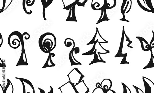 Set of tree doodles seamless