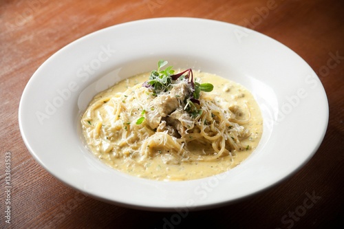 mushroom cream pasta on plate