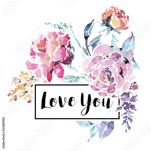 Vector watercolor floral bouquet of red roses