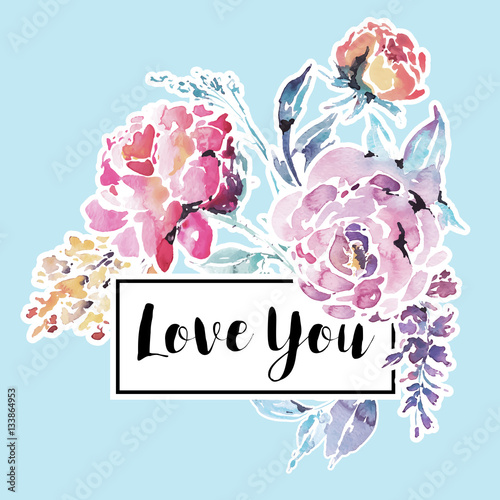 Vector watercolor floral bouquet of red roses