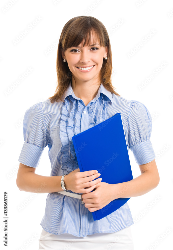 businesswoman with folder, isolated businesswoman with folder, isolated
