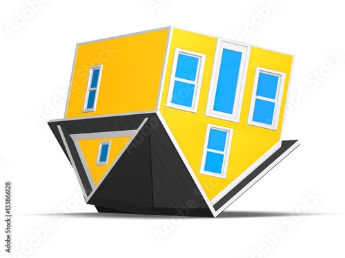 3D Rendered Illustration of an upside down house isolated on a white background.  Concept for foreclosure or mortgage debt.
