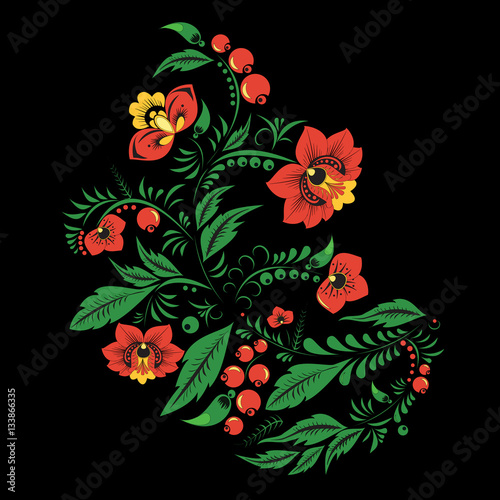stock vector flowers and leaf. oriental or russian bouquet.