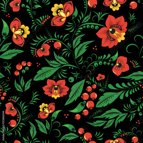 stock vector seamless  pattern with flowers and leaf. oriental o