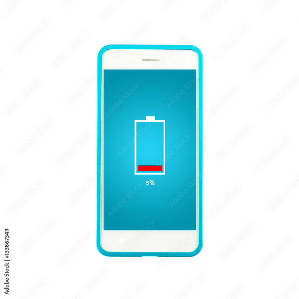 smart phone battery low white background smart phone battery low white background