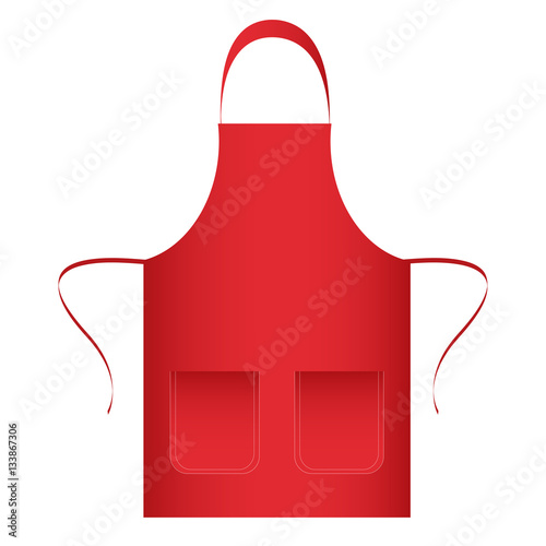 Red kitchen apron with pockets isolated on white background. Vector illustration