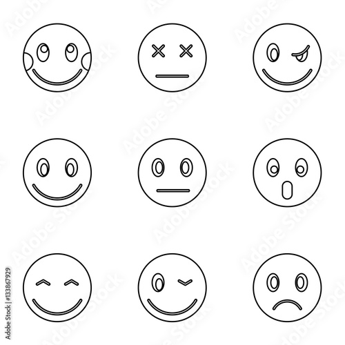 Emoticons for messages icons set, outline style