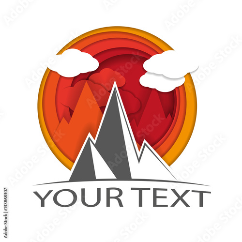 The emblem with mountains and clouds