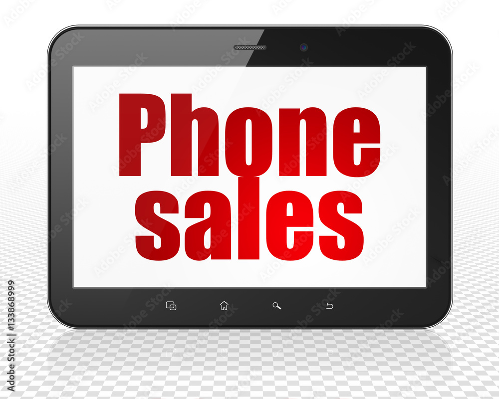 Advertising concept: Tablet Pc Computer with Phone Sales on display Advertising concept: Tablet Pc Computer with Phone Sales on display