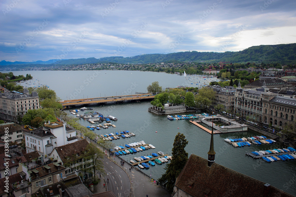 City of Zurich panorama from Grossmünster, Switzerland