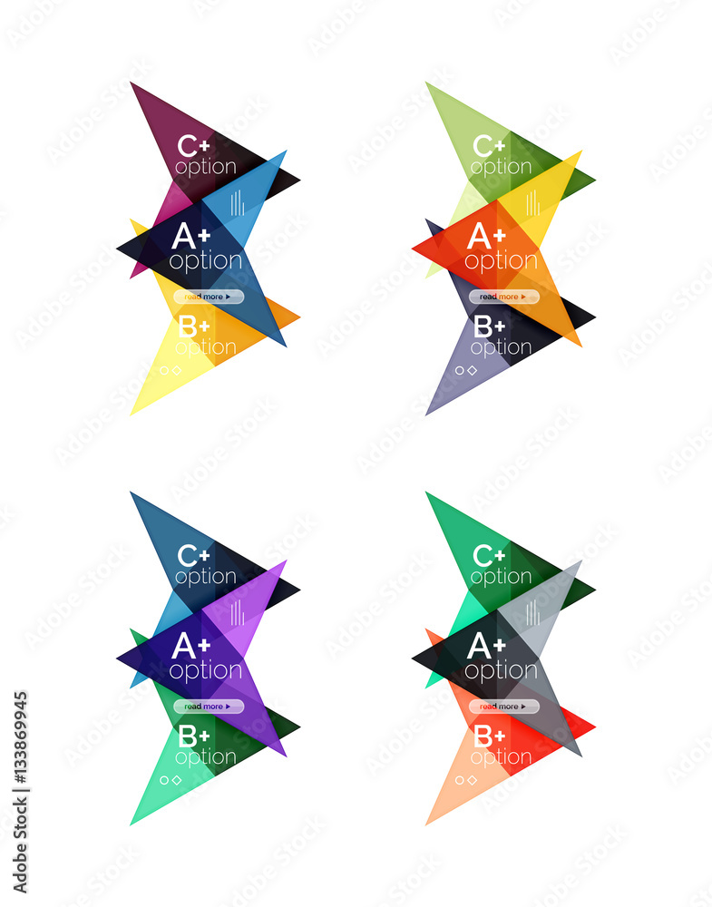 Colorful arrow option infographics banners, business geometric templates Colorful arrow option infographics banners, business geometric templates