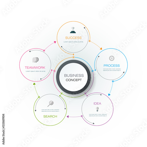 Vector infographics, 3D paper label with integrated circles, diagram template, Blank space for content, business, infographic, flowchart, flow chart. Business concept with options or steps process