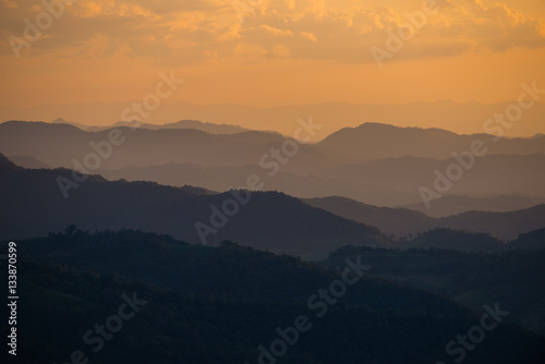 The beautiful Sunset with mountain view in Mae Hong Son's city, North of THAILAND.