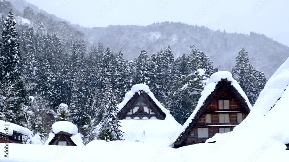 雪降る白川郷合掌造り集落世界遺産 雪降る白川郷合掌造り集落世界遺産