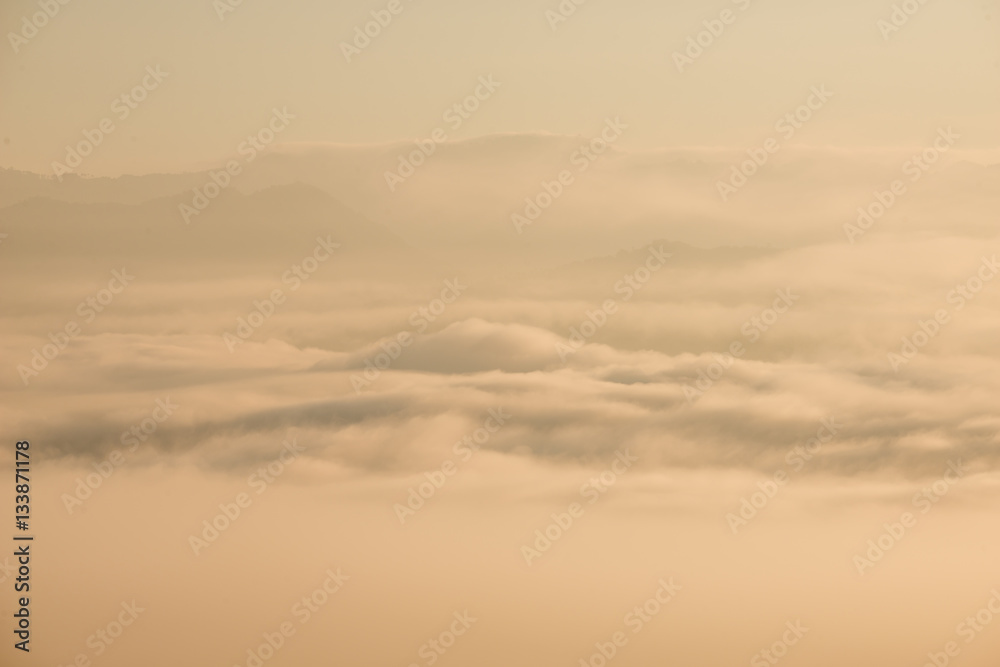 Fog and clouds over Pai District Mae Hong Son, THAILAND. View from Yun Lai Viewpoint is located about 5 km to the West of Pai town centre above the Chinese Village.