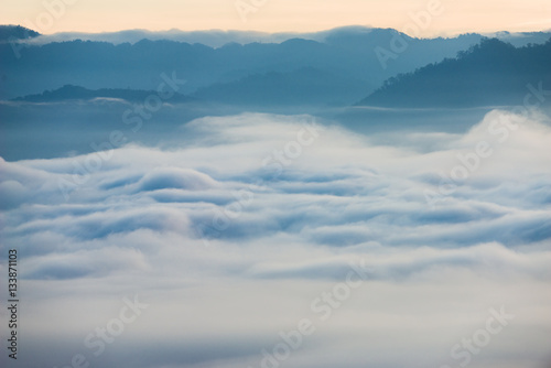 Fog and clouds over Pai District Mae Hong Son, THAILAND. View from Yun Lai Viewpoint is located about 5 km to the West of Pai town centre above the Chinese Village. © joesayhello