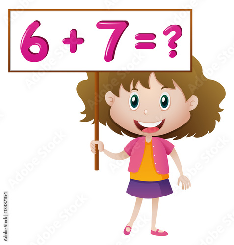 Girl holding board with math problem