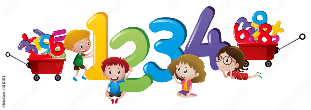 Fototapeta premium Children counting numbers one to four