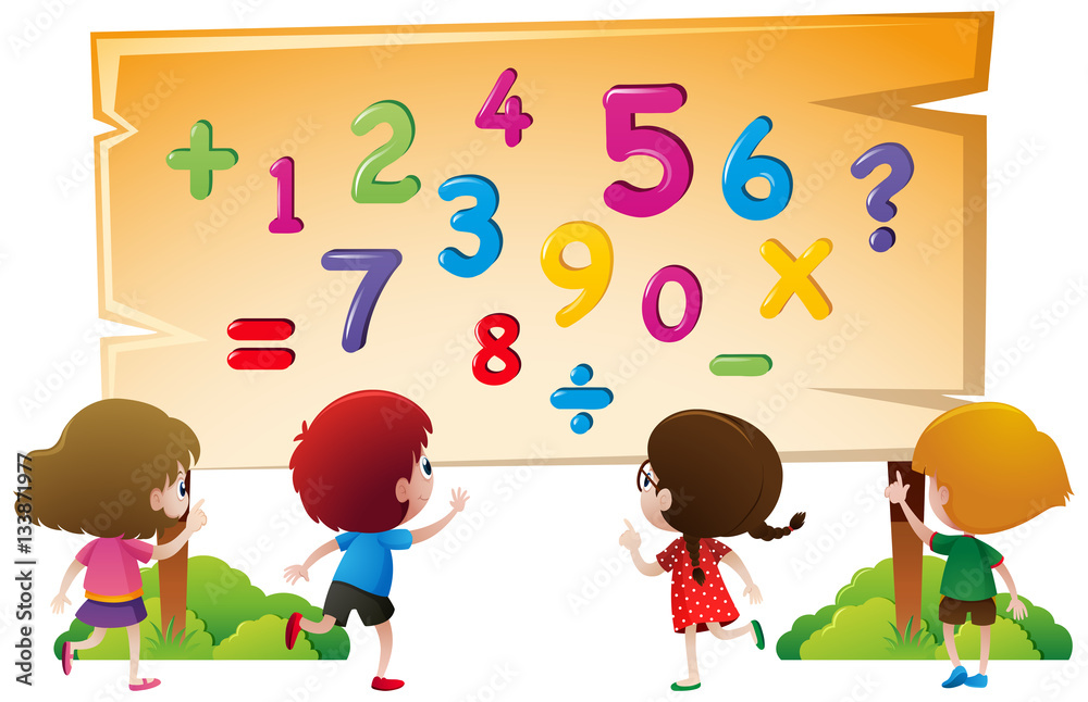 Kids and numbers on wooden board Kids and numbers on wooden board