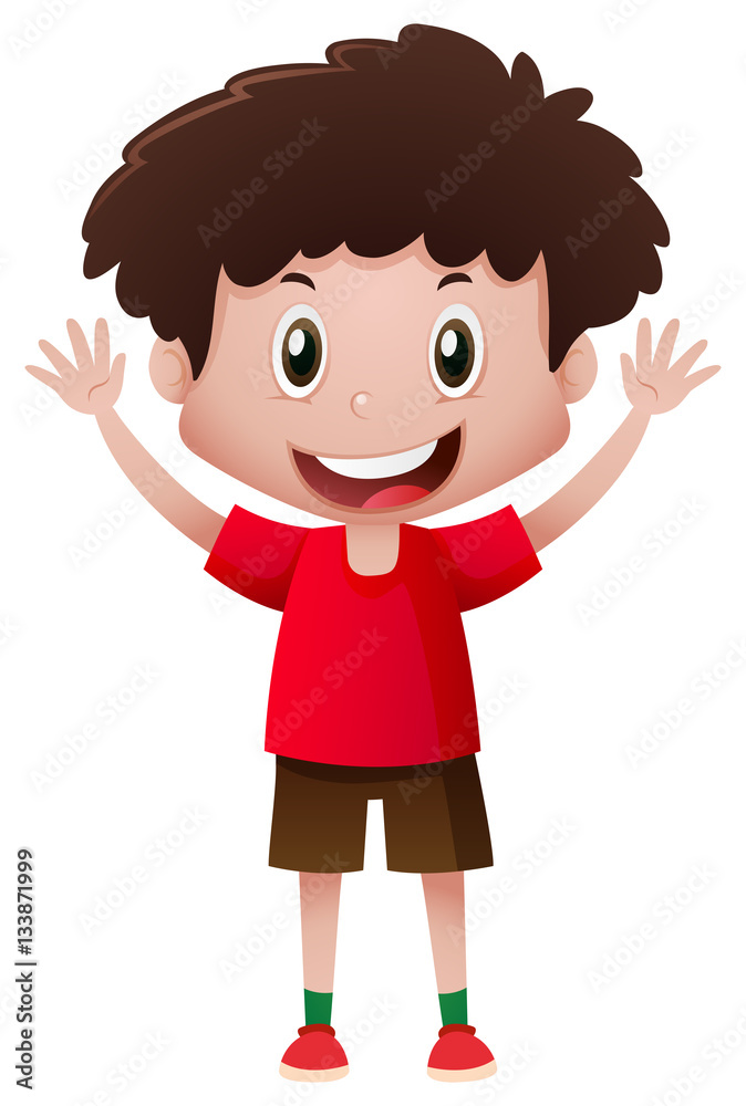 Boy in red shirt smiling