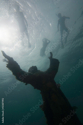 Snorkellers swimming over the Christ of the abyss