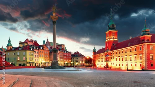 Warsaw, Old town square at sunset, Poland, nobody, Time lapse photo