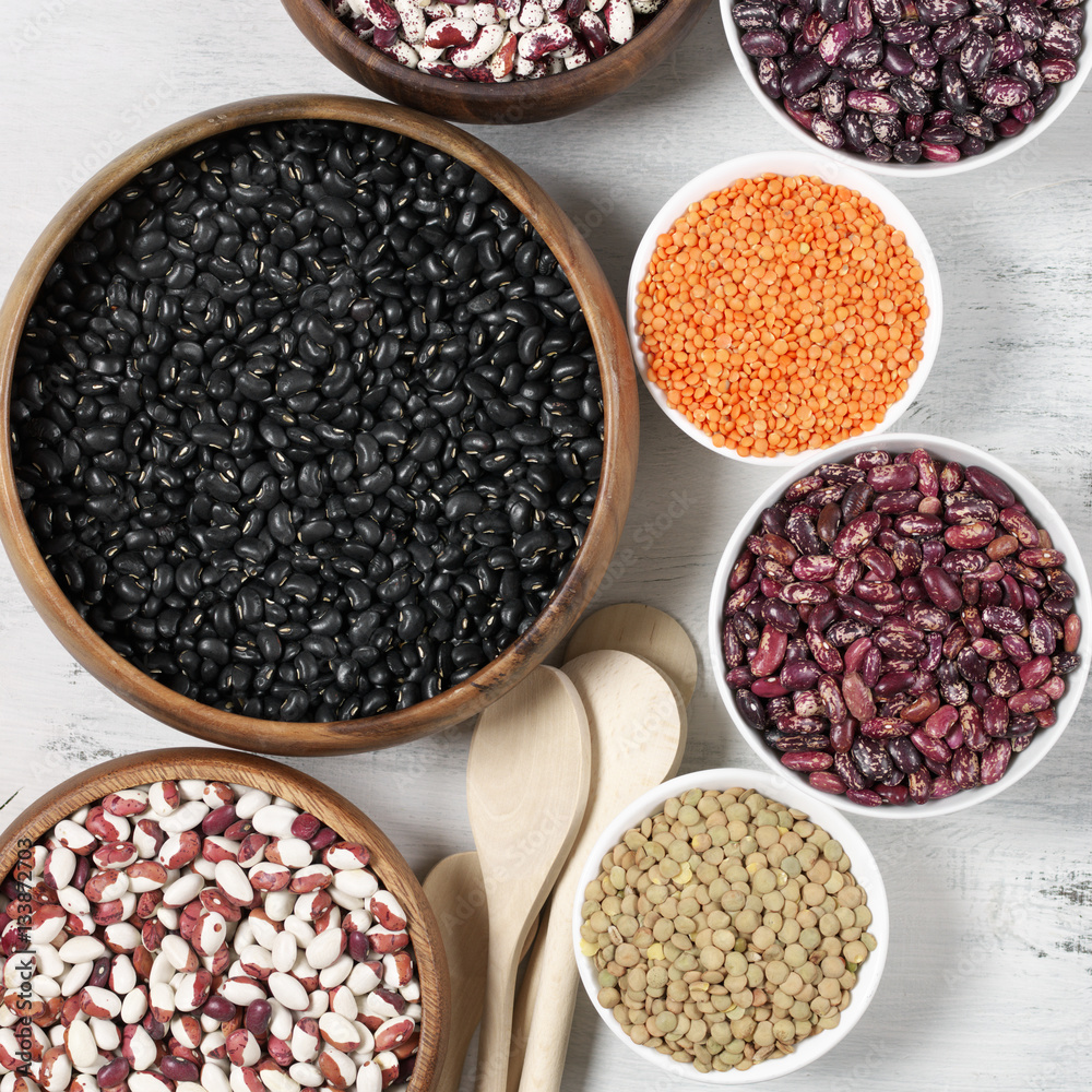 Various beans in bowls Various beans in bowls