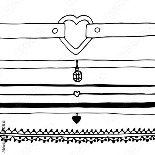 Trendy set chokers, drawn in black ink on a white background.