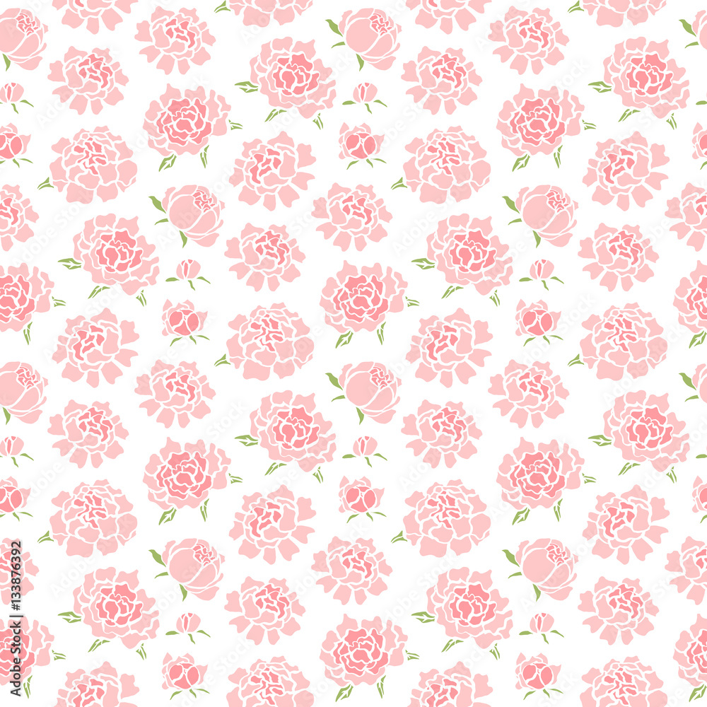 Seamless pattern with pink cute peonies in gentle tones Seamless pattern with pink cute peonies in gentle tones
