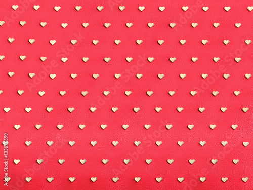 Red leather and gold hearts love and Valentines background