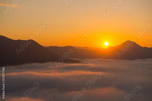 beautiful sunrise with mist in the morning at Phutok © Sunanta