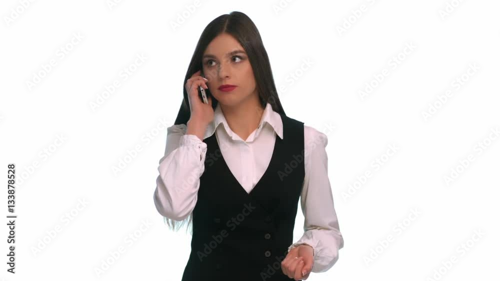 Woman emotionally speaks on the phone. Business woman Woman emotionally speaks on the phone. Business woman