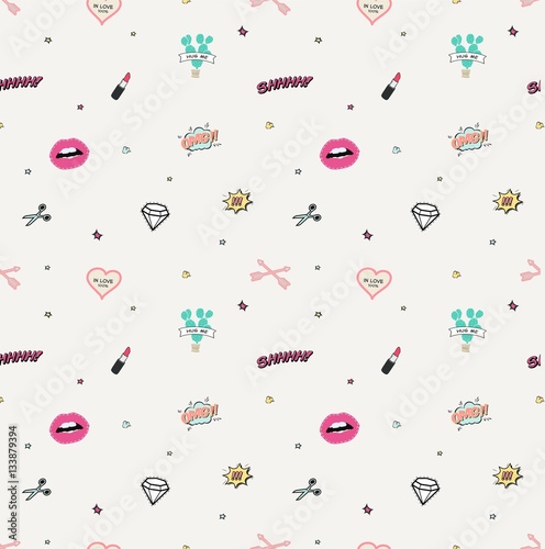 funny beauty girls item seamless vector pattern