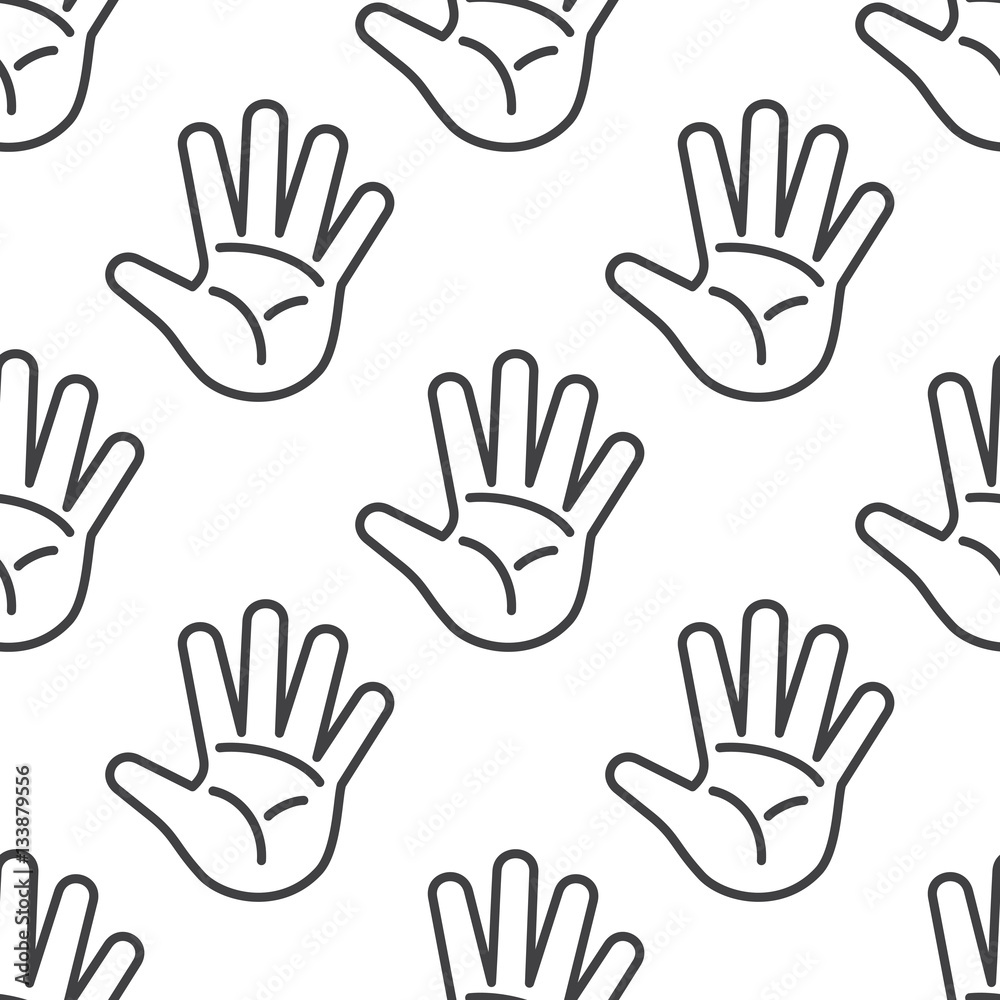 Fototapeta premium Open palm vector seamless pattern in black and white