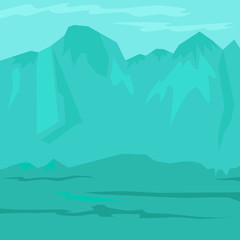Gordijnen Koraalgroen Ancient prehistoric stone age blue landscape with mountains. Vector illustration  © ssstocker