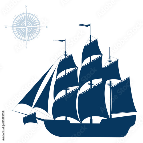 Sailing ship isolated on white background