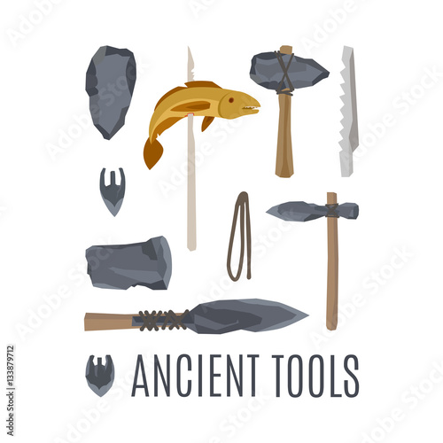 Ancient tools, vector isloated set of elements for game design