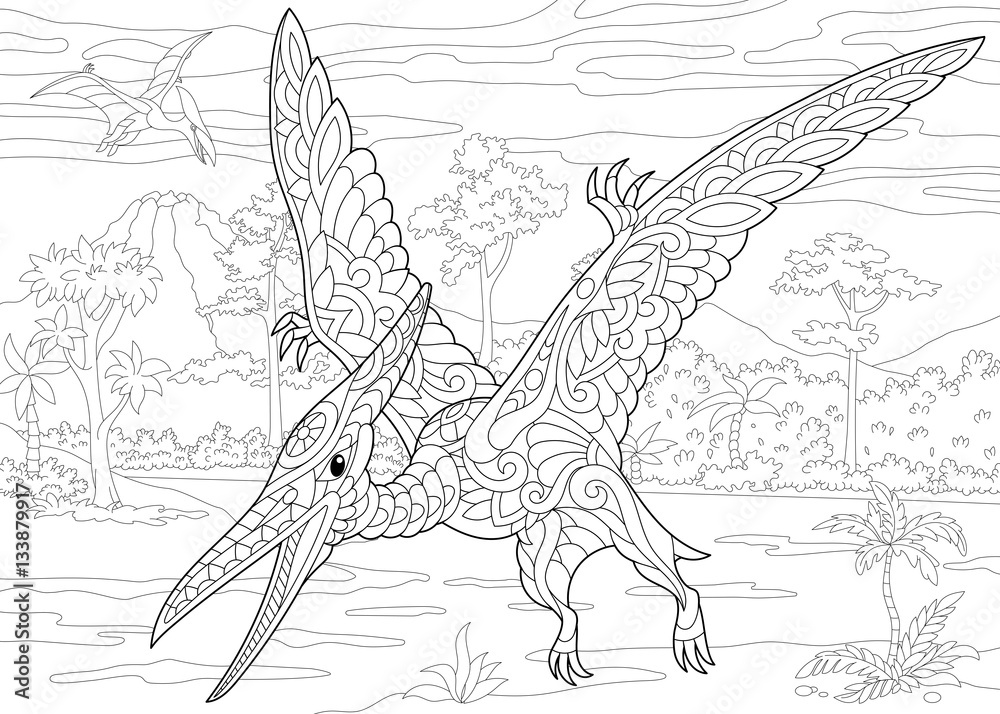 Pterodactyl - Coloring Page (Dinosaurs)