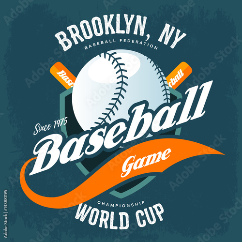 Bats behind baseball ball on shield t-shirt logo