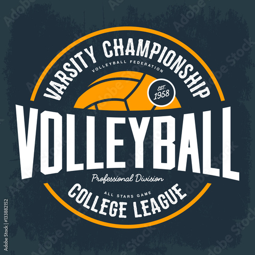 College tournament emblem for volleyball sport